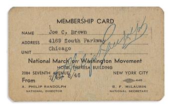 (CIVIL RIGHTS.) Membership card for the World War Two-era National March on Washington Movement.